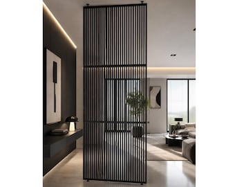 Custom Slat Room Divider: Black Privacy Screen Partition