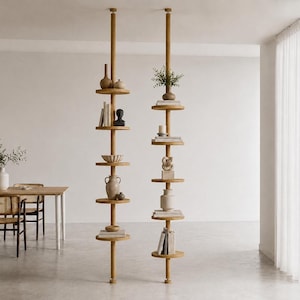 Wooden Room Divider, Custom Height and Width, Natural Oak Posts, No-Drill Installation