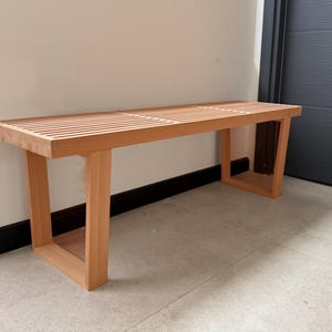 Custom Solid Beech Wood Slatted Bench: Entryway, Kitchen Seating