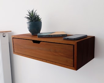 Mesita de noche flotante de madera maciza de haya a medida - Mesita de noche de pared