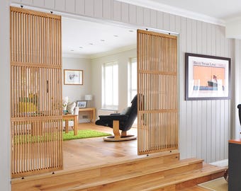 Solid Wood Slat Room Divider, Custom Size with Tension Leg Installation Option (rental friendly)