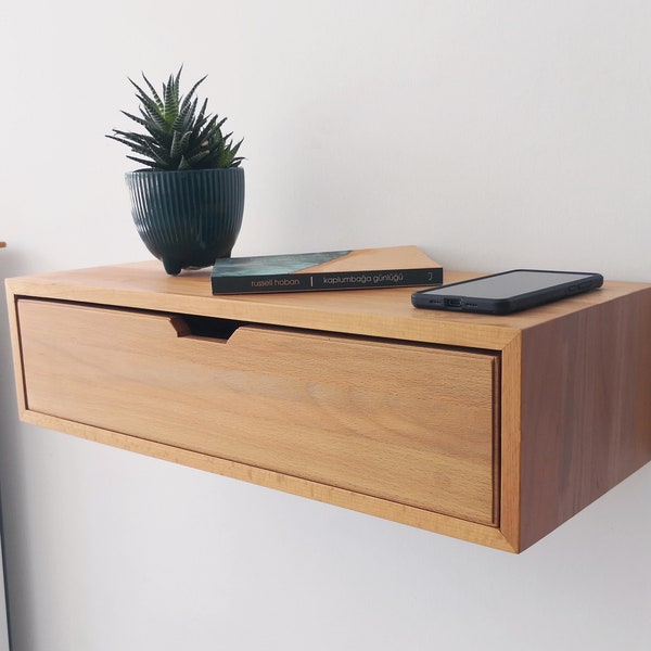 Custom Width Floating Nightstand, solid wood Wall Console, Wall Bedside Table, Scandinavian Design