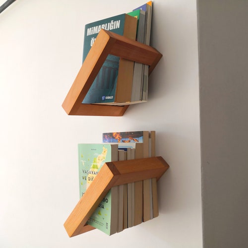 Unique Floating Book Shelf Set of 2 Wooden Bookcase for Etsy