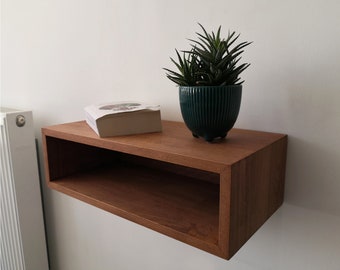 Custom Floating Nightstand: Solid Beech Wood Wall-Mounted Bedside Table