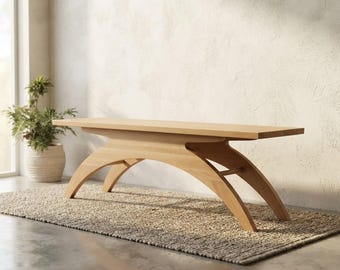 Banco de madera maciza de haya, diseño de patas curvas, tamaño personalizado (fabricado bajo pedido).