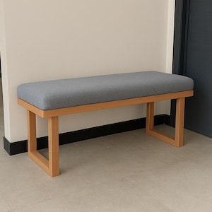 Custom size upholstered solid wood bench with soft cushion, entryway seating, modern indoor kitchen bench, no customs duty for USA and EU