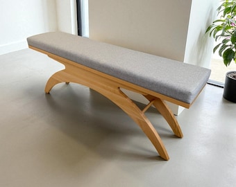 Custom Size Modern, Solid Wood Bench with Cushion, No customs duty for the USA and EU, Solid Wood, Entryway Seating, Made to Order