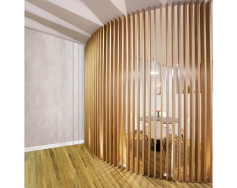 Custom Oak Slat Room Divider: Tension Mount, No Drilling