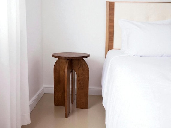 Solid Wood Round Bedside Table, Unique Narrow Nightstand