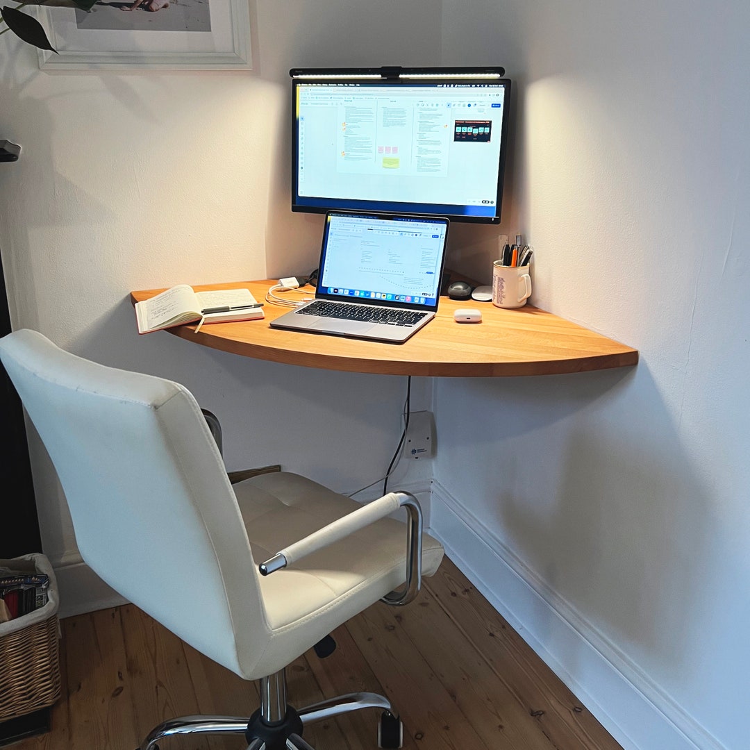 Custom Floating Round Corner Desk Solid Wood Home Office Workspace Etsy