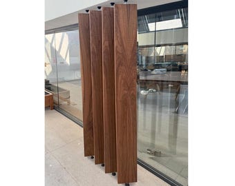 Slat Room Divider, Veneered Wood Rotating Partition with Custom Ceiling Height