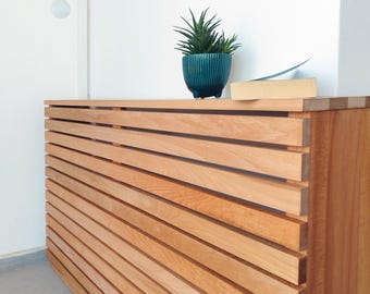 Radiator Cover, Beech Wood Horizontal Slats with Custom Width And Height Cat Sleeping Spot