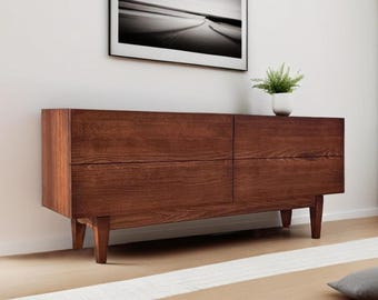 TV Console, Solid Beech Wood Storage with Made-to-Order Width