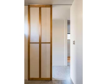 Custom Sliding Door, Solid Beech Wood With Translucent Plexiglass