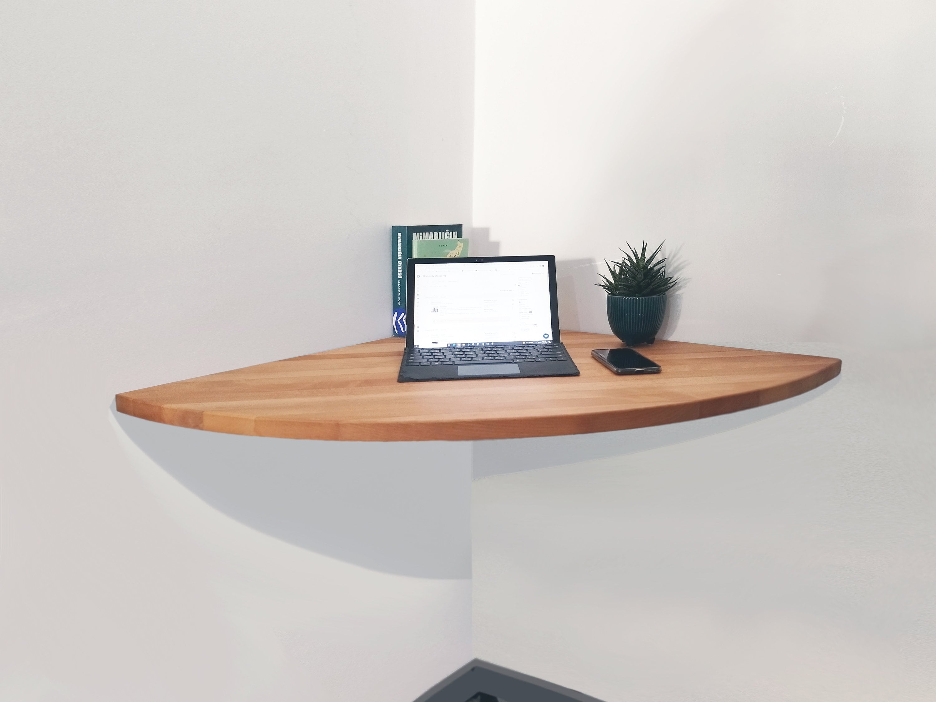 Custom Floating Round Corner Desk Solid Wood Home Office