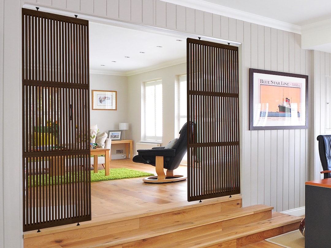 Custom Slat Room Divider: Black Brown Privacy Screen Partition