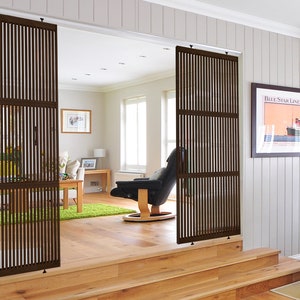 Custom Slat Room Divider: Black & Brown Privacy Screen Partition