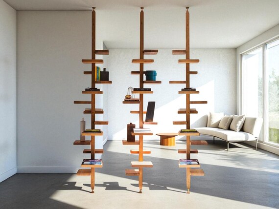 Custom Height Solid Wood Shelving Unit, Room Divider with Shelves