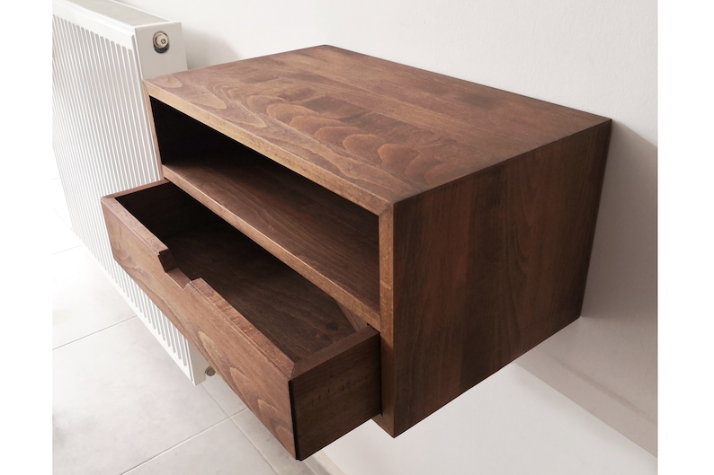 Floating Nightstand, Custom Width Floating Console Table with Drawer, Solid Wood Bedside Table image 3