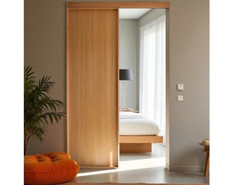 Custom Size Wooden Sliding Door with Decorative Rail Cover: Minimalist Room Divider
