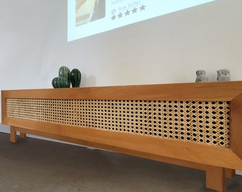 Custom size, Media Console Table, Rattan TV Console, Solid Wood TV Console Table, Modern Media Console with Storage