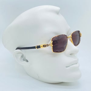 Diva 4080  / 80s /  Vintage Gold And  Genuine  Wood Temples Square Sunglasses /Women & Men Frames / NOS / Made İn İtaly