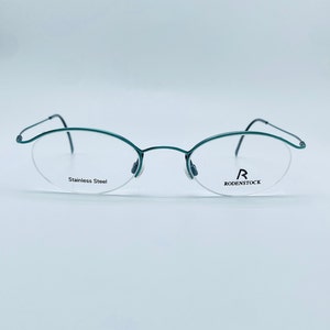 Rodenstock Mod. R 4337 C / 90s / Vintage Slim Ovsl Green Half Rim Eyeglasses / Womens & Mens Frame / NOS / Made İn Germany