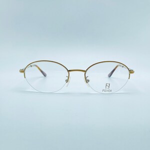 Fendi  VL 7152 90s vintage antique gold small oval half rim eyeglasses womens & mens frame made in italy NOS