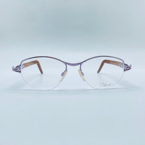 Diva 5118 Col. 126 / Vintage 90s Purple and Genuine Wood Temples Cateye Half Rim Eyeglasses / Womens & Mens Frame / NOS