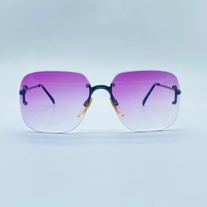 Luxottica T 55 70s Vintage Rimless Oversized Square Unique Sunglasses Pink Tinted Lenses Women & Men Frames NOS