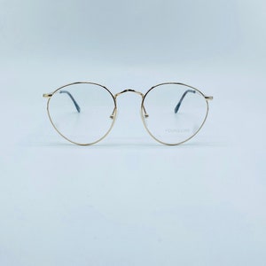 90s Vintage Gold Round Eyeglasses: Italian Metal Frames
