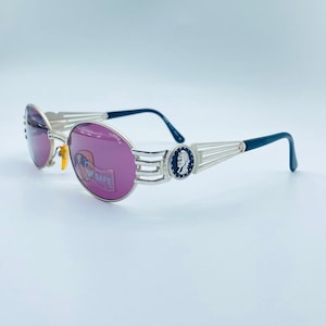 90s Vintage Oval Sunglasses: Pharaoh Temple Trim, Metal Frame, Made in Italy