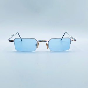 Chrıstopher Street Collectıon 80s Vintage Colorful Half Rim Small Square Sunglasses Women & Men Frames Tinted Blue Lenses