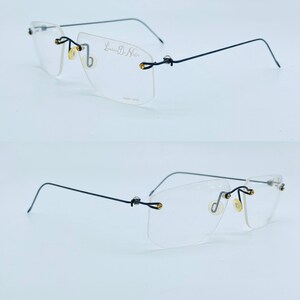 Leonhard De Nebbe 1022 90s vintage Black Rimless Rectangle Lunettes uniques femmes et hommes cadres Nouveau vieux stock fabriqué en Italie