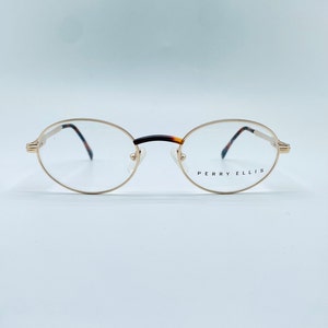 Perry ELLIS Mod. PE 124-1  90s / Vintage Small Oval Gold Unique Eyewear /  Mens & Womens Frame NOS / Made in İtaly