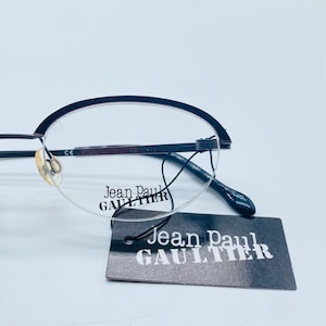 Jean Paul Gaultier 55-0015 Titanium, Vintage 90s combo style half rim oval eyeglasses frames womens & mens NOS