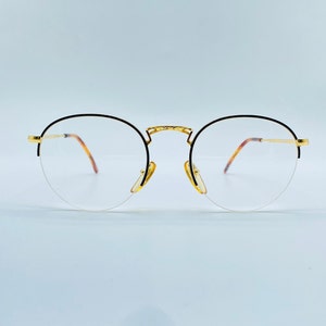 Beste Land / 90s / Vintage Gold Schwarz Oval Halbrand Brille / Made İn İtaly / Damen & Herren Brille / NOS