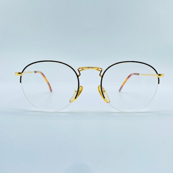 Best Contry / 90er Jahre / Vintage Gold und Schwarz Oval Halbrand Brille / Made n İtaly / Damen & Herren Rahmen / Nie benutzt
