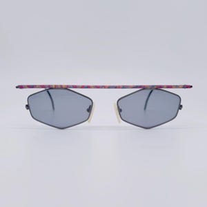 Bella Fontana mod 179 , 80s , vintage matte black and colorful hexagon sunglasses , women & men frames , NOS