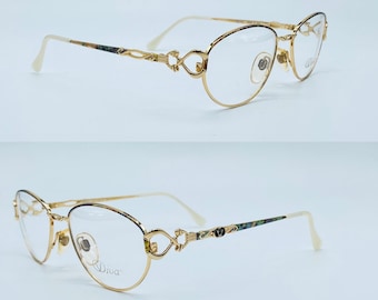 Diva 5015  52 90s Vintage Gold Oval Colorful Unique Eyeglasses Frames  Mens & Womens NOS Made İn İtaly