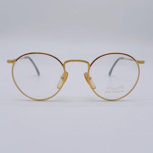 Vintage Round Eyeglasses: Matte Gold & Red Frames, 90s NOS