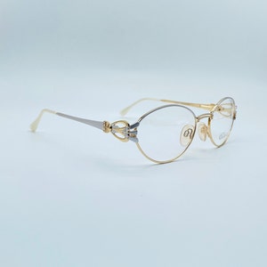 Vintage 90er Jahre Diva Oval Brillengestell: Weißes & goldenes Metall, Made in Italy
