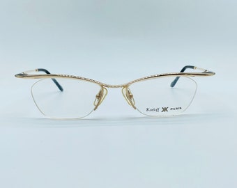 Korloff Paris mod 114062 90s vintage slim gold and black cat eye half rim glasses women & men frames NOS made in japan