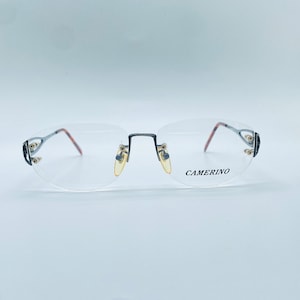 Camerino 606 / Années 90 / Lunettes de vue ovales sans monture en métal noir vintage / Monture pour femme et homme / Fabriqué en Italie / NOS