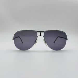 Vintage Safilo Aviator Sunglasses: 70s Gunmetal Half Rim, Made in Italy (NOS)