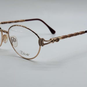 Diva 5156 col 211 , 90s  Vintage victorian rhinestones gold and colorful cat eye glasses ,  frames womens , NOS