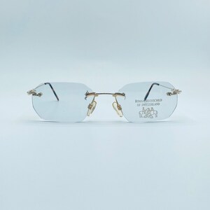 Roman Rothschild of Switzerland R 1073 80s vintage gold and silver rimless square unique glasses womens & mens frame NOS made in japan