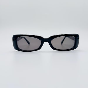 Vintage Gianni Versace Sunglasses: 90s Black Rectangle Frames, NOS