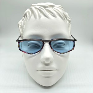 Online 7235 80s  Vintage Small Rectangle Unique Sunglasses Womens & Mens Frame NOS Tinted Blue Lenses