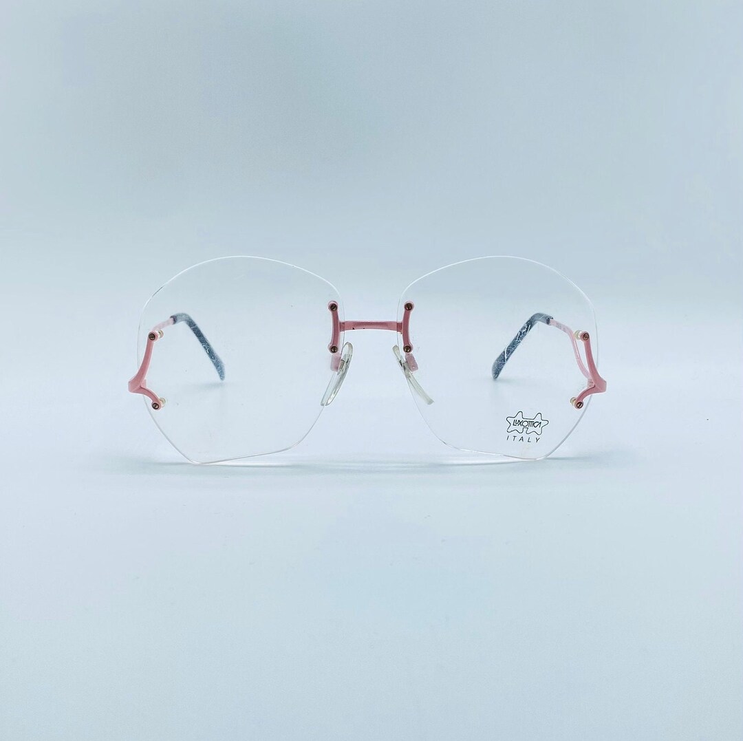Luxottica 7512 70's Pink Butterfy Rimless Vintage Oversized Eyeglasses